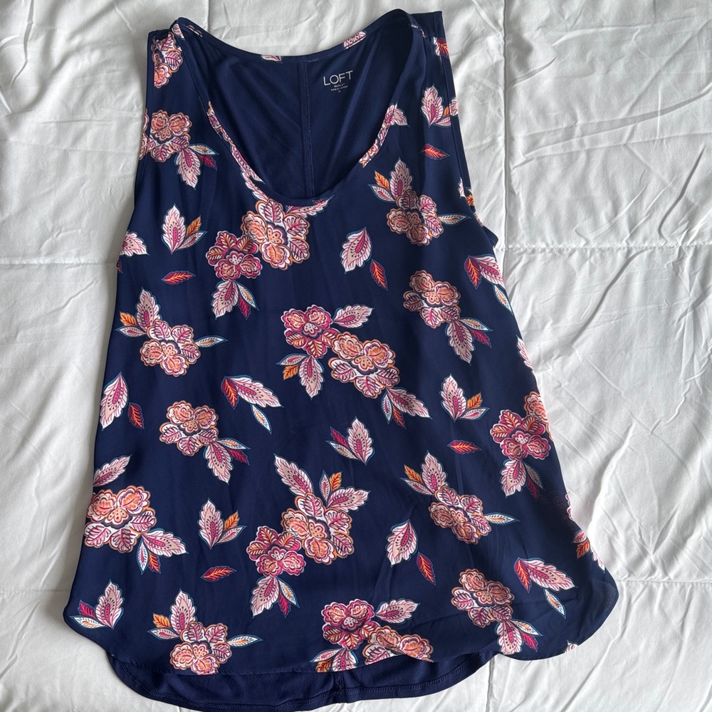 LOFT Navy and Pink Floral Tank Top